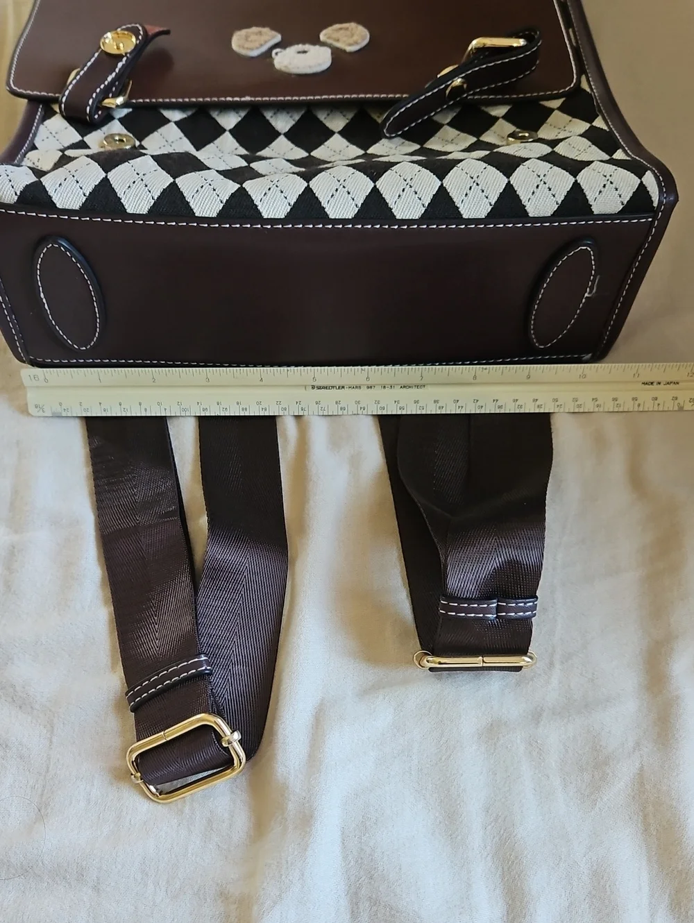 Brown Women's Backpack with Black & White Pattern